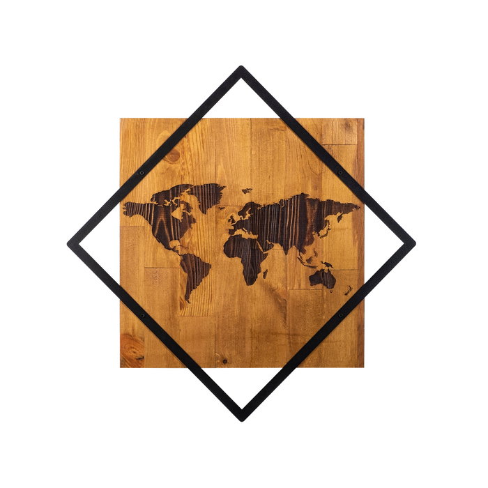 Wallity World 2 - Accesorio decorativo de pared en madera y metal nogal y negro Wallity World 2 - Accesorio decorativo de pared en madera y metal nogal y negro